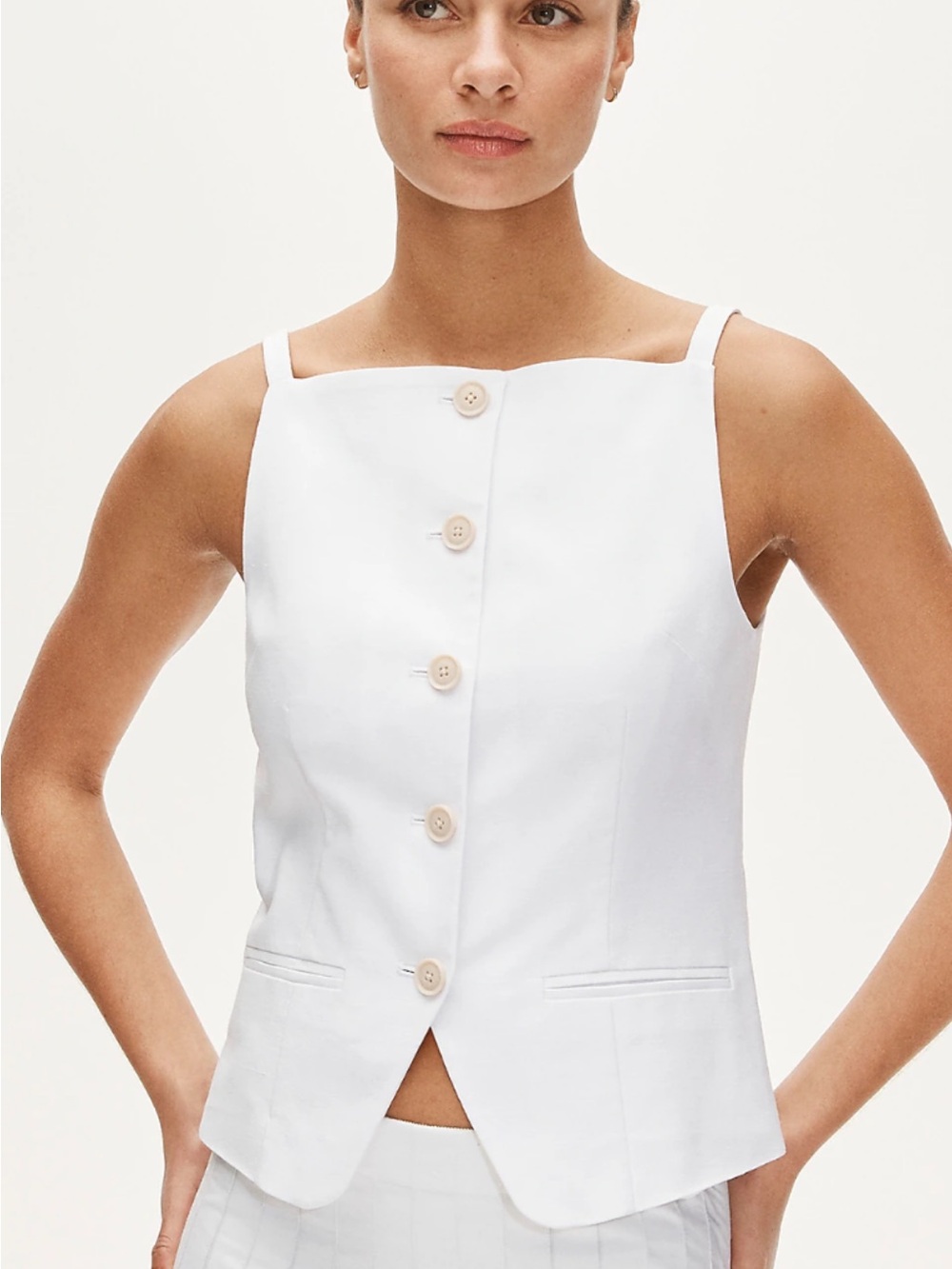 J. Crew White Button-Front Square-Neck Sleeveless Top linen lined size10 NWT